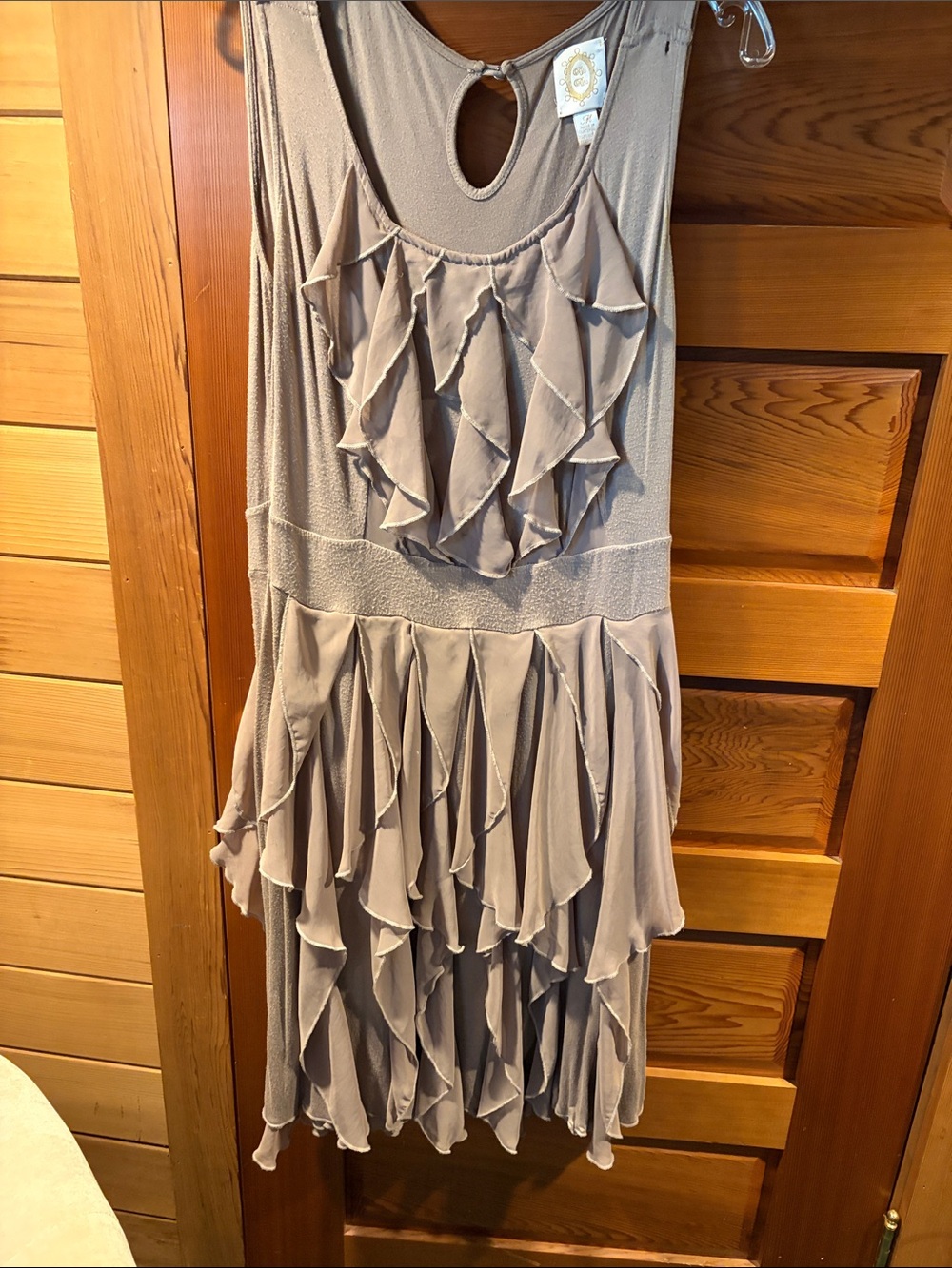 Rio Ras Anthropologie Taupe Ruffled Dress